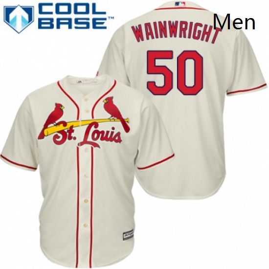 Mens Majestic St Louis Cardinals 50 Adam Wainwright Replica Cream Alternate Cool Base MLB Jersey