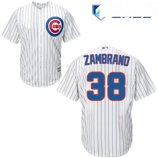 Mens Majestic Chicago Cubs 38 Carlos Zambrano Replica White Home Cool Base MLB Jersey