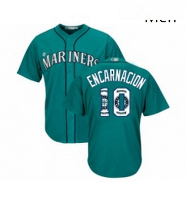 Mens Seattle Mariners 10 Edwin Encarnacion Authentic Teal Green Team Logo Fashion Cool Base Baseball