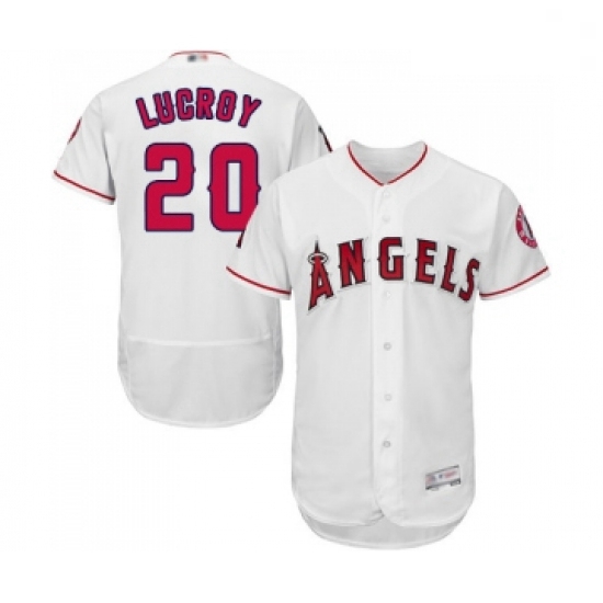 Mens Los Angeles Angels of Anaheim 20 Jonathan Lucroy White Home Flex Base Authentic Collection Base