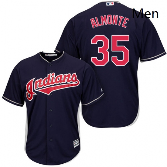 Mens Majestic Cleveland Indians 35 Abraham Almonte Replica Navy Blue Alternate 1 Cool Base MLB Jerse