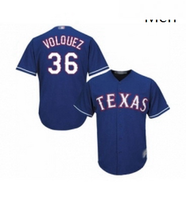 Mens Texas Rangers 36 Edinson Volquez Replica Royal Blue Alternate 2 Cool Base Baseball Jersey