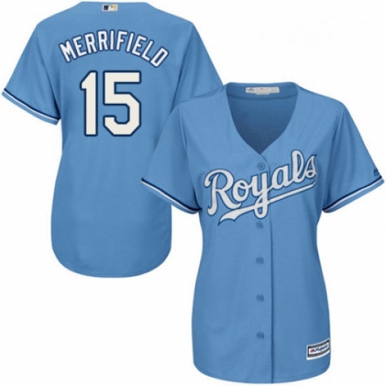 Womens Majestic Kansas City Royals 15 Whit Merrifield Replica Li