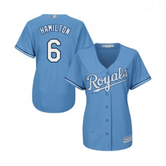 Womens Kansas City Royals 6 Billy Hamilton Replica Light Blue Alternate 1 Cool Base Baseball Jersey