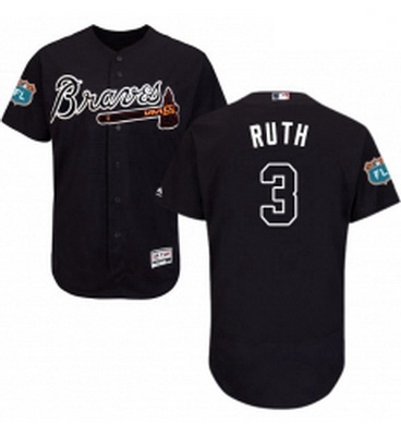 Mens Majestic Atlanta Braves 3 Babe Ruth Navy Blue Alternate Flex Base Authentic Collection MLB Jers