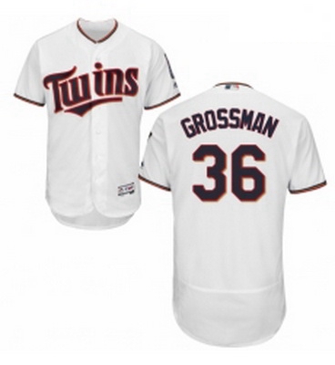 Mens Majestic Minnesota Twins 36 Robbie Grossman White Home Flex Base Authentic Collection MLB Jerse