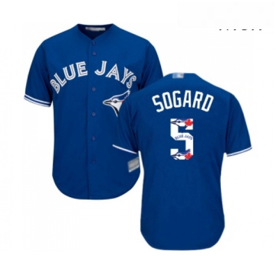 Mens Toronto Blue Jays 5 Eric Sogard Authentic Blue Team Logo Fashion Baseball Jersey