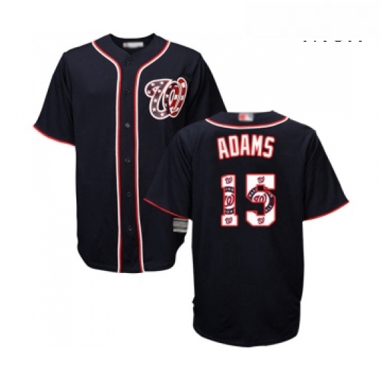 Mens Washington Nationals 15 Matt Adams Authentic Navy Blue Team Logo Fashion Cool Base Baseball Jer