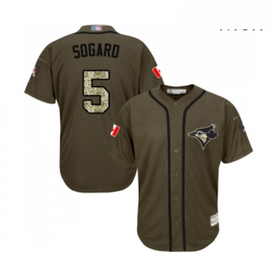 Mens Toronto Blue Jays 5 Eric Sogard Authentic Green Salute to Service Baseball Jersey