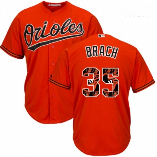 Mens Majestic Baltimore Orioles 35 Brad Brach Authentic Orange Team Logo Fashion Cool Base MLB Jerse