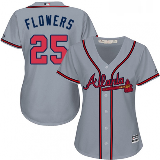 Womens Majestic Atlanta Braves 25 Tyler Flowers Replica Grey Road Cool Base MLB Jersey