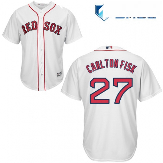 Mens Majestic Boston Red Sox 27 Carlton Fisk Replica White Home Cool Base MLB Jersey