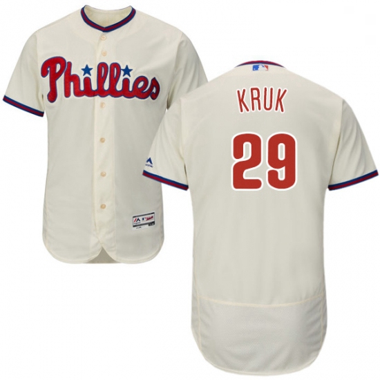 Mens Majestic Philadelphia Phillies 29 John Kruk Cream Alternate Flex Base Authentic Collection MLB 