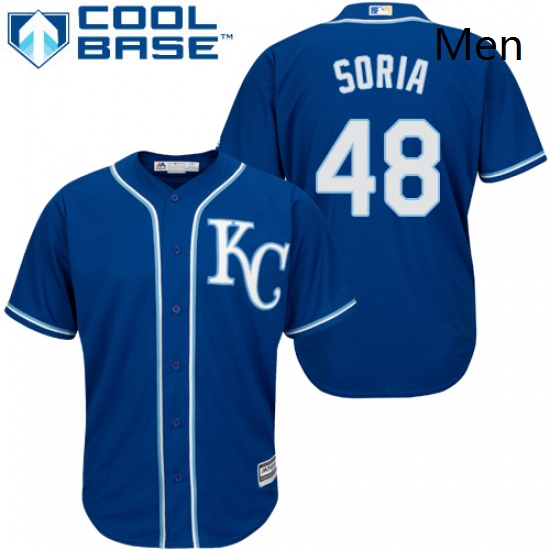 Mens Majestic Kansas City Royals 48 Joakim Soria Replica Blue Alternate 2 Cool Base MLB Jersey