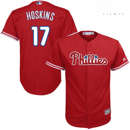 Mens Majestic Philadelphia Phillies 17 Rhys Hoskins Replica Red Alternate Cool Base MLB Jersey