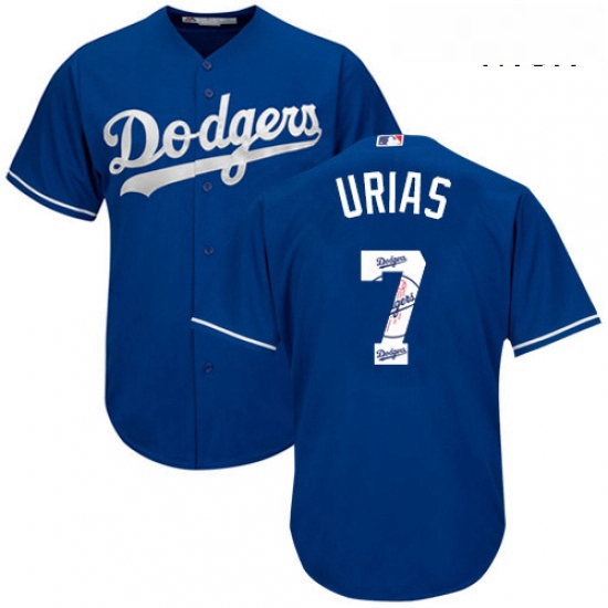 Mens Majestic Los Angeles Dodgers 7 Julio Urias Authentic Royal Blue Team Logo Fashion Cool Base MLB