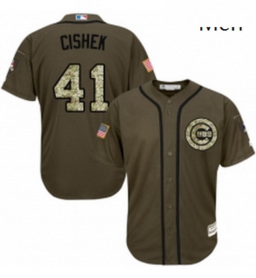 Mens Majestic Chicago Cubs 41 Steve Cishek Replica Green Salute to Service MLB Jersey