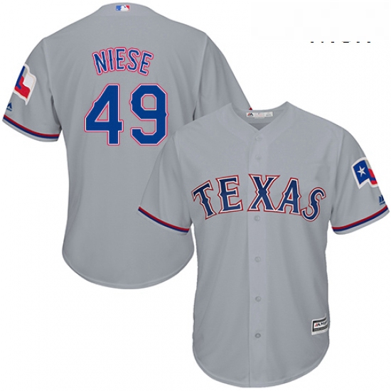 Mens Majestic Texas Rangers 49 Jon Niese Replica Grey Road Cool Base MLB Jersey