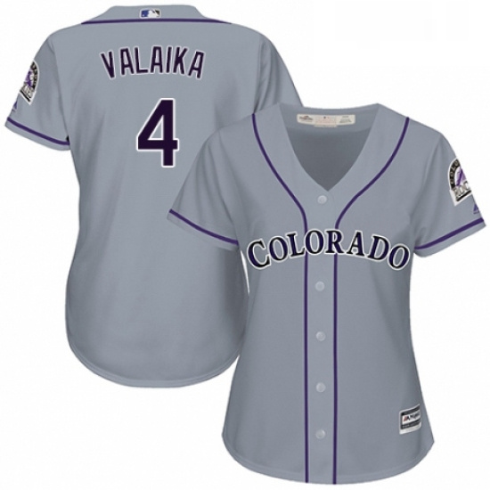 Womens Majestic Colorado Rockies 4 Pat Valaika Authentic Grey Road Cool Base MLB Jersey