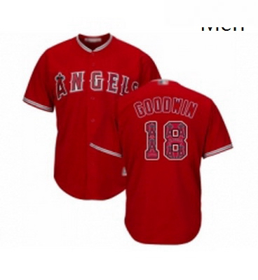 Mens Los Angeles Angels of Anaheim 18 Brian Goodwin Authentic Red Team Logo Fashion Cool Base Baseba