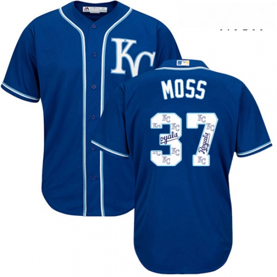 Mens Majestic Kansas City Royals 37 Brandon Moss Blue Authentic Blue Team Logo Fashion Cool Base MLB