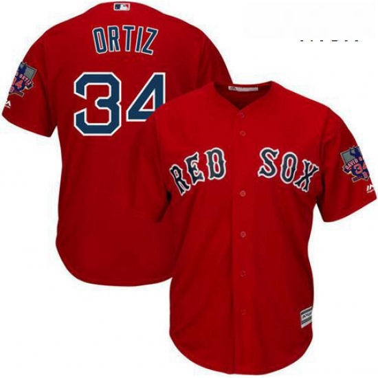 Mens Majestic Boston Red Sox 34 David Ortiz Authentic Red Alternate Home Retirement Patch Cool Base 