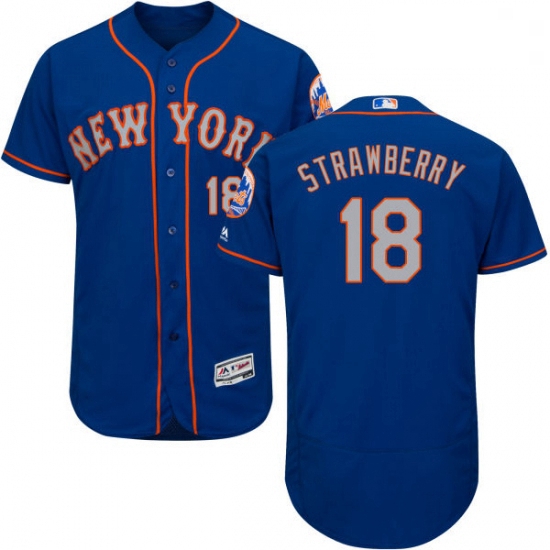 Mens Majestic New York Mets 18 Darryl Strawberry RoyalGray Alternate Flex Base Authentic Collection 