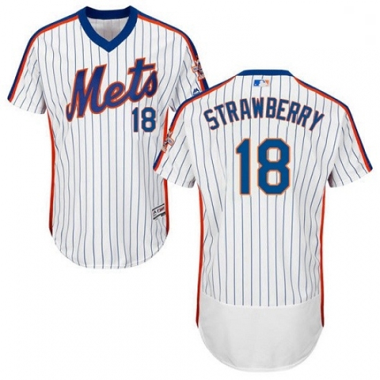 Mens Majestic New York Mets 18 Darryl Strawberry White Alternate Flex Base Authentic Collection MLB 