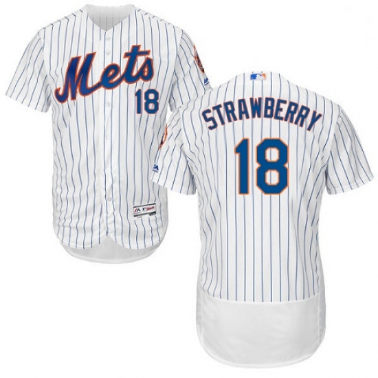 Mens Majestic New York Mets 18 Darryl Strawberry White Home Flex Base Authentic Collection MLB Jerse