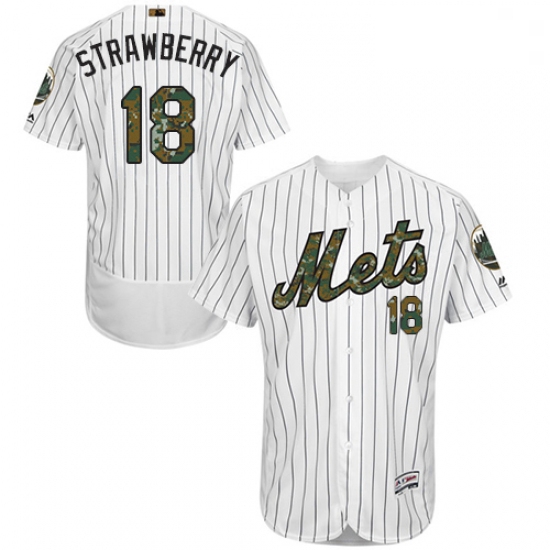 Mens Majestic New York Mets 18 Darryl Strawberry Authentic White 2016 Memorial Day Fashion Flex Base