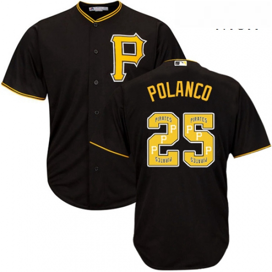 Mens Majestic Pittsburgh Pirates 25 Gregory Polanco Authentic Black Team Logo Fashion Cool Base MLB 