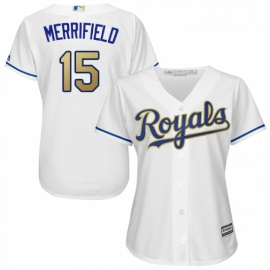 Womens Majestic Kansas City Royals 15 Whit Merrifield Replica White Home Cool Base MLB Jersey