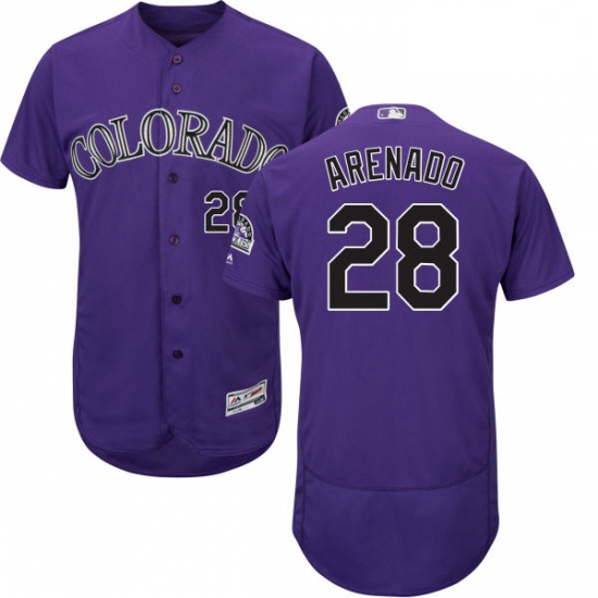 Mens Majestic Colorado Rockies 28 Nolan Arenado Purple Alternate Flex Base Authentic Collection MLB 