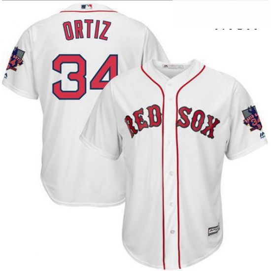 Mens Majestic Boston Red Sox 34 David Ortiz Authentic White Home Retirement Patch Cool Base MLB Jers