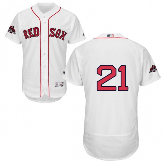 Mens Majestic Boston Red Sox 21 Roger Clemens White Home Flex Base Authentic Collection 2018 World S