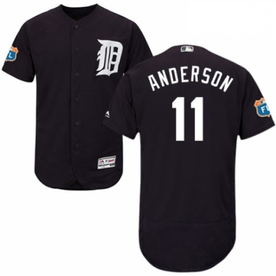 Mens Majestic Detroit Tigers 11 Sparky Anderson Navy Blue Alternate Flex Base Authentic Collection M