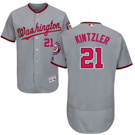 Mens Majestic Washington Nationals 21 Brandon Kintzler Grey Road Flex Base Authentic Collection MLB 