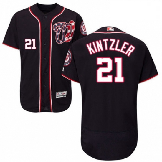 Mens Majestic Washington Nationals 21 Brandon Kintzler Navy Blue Alternate Flex Base Authentic Colle