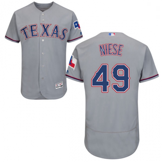 Mens Majestic Texas Rangers 49 Jon Niese Grey Road Flex Base Authentic Collection MLB Jersey