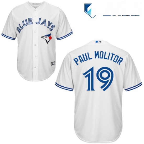 Mens Majestic Toronto Blue Jays 19 Paul Molitor Replica White Home MLB Jersey