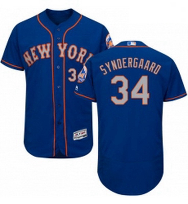 Mens Majestic New York Mets 34 Noah Syndergaard RoyalGray Alternate Flex Base Authentic Collection M