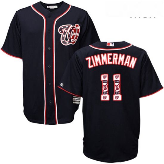 Mens Majestic Washington Nationals 11 Ryan Zimmerman Authentic Navy Blue Team Logo Fashion Cool Base