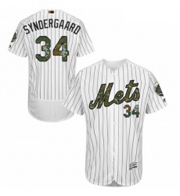 Mens Majestic New York Mets 34 Noah Syndergaard Authentic White 2016 Memorial Day Fashion Flex Base 