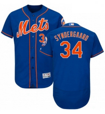 Mens Majestic New York Mets 34 Noah Syndergaard Royal Blue Alternate Flex Base Authentic Collection 