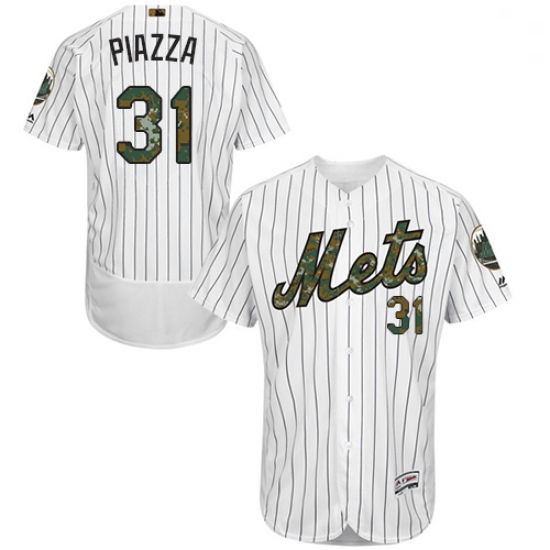 Mens Majestic New York Mets 31 Mike Piazza Authentic White 2016 Memorial Day Fashion Flex Base MLB J