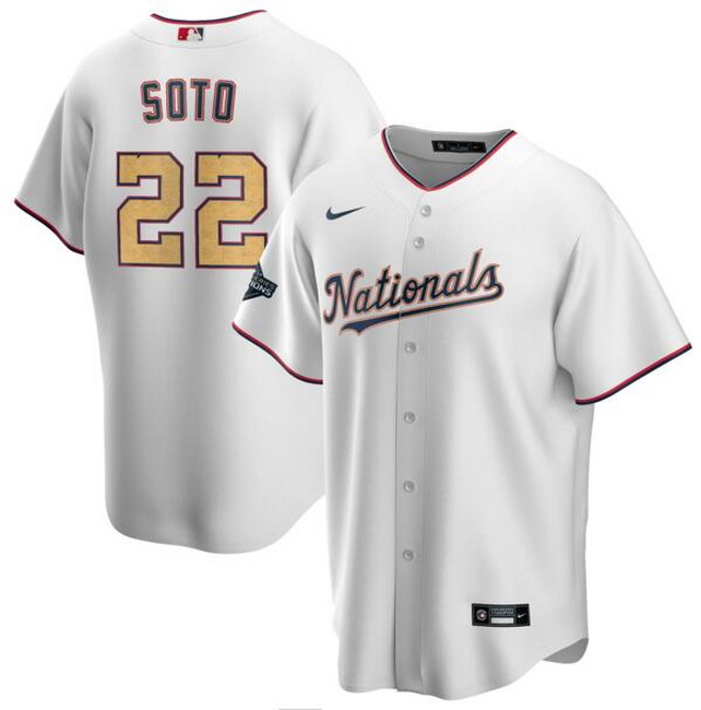 Nationals 22 Juan Soto White Gold Nike 2020 Gold Program Cool Base Jersey