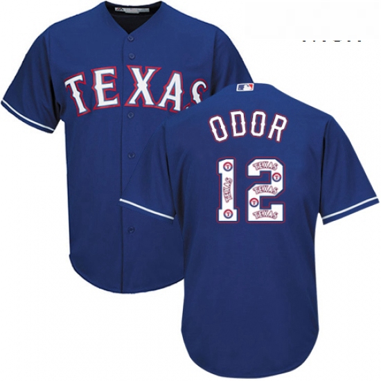 Mens Majestic Texas Rangers 12 Rougned Odor Authentic Royal Blue Team Logo Fashion Cool Base MLB Jer