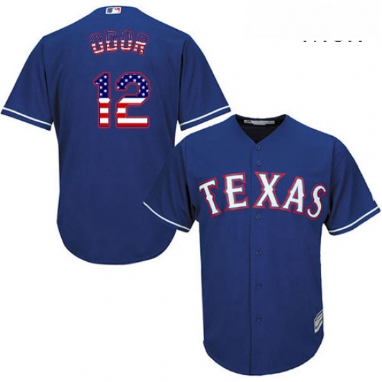 Mens Majestic Texas Rangers 12 Rougned Odor Authentic Royal Blue USA Flag Fashion MLB Jersey