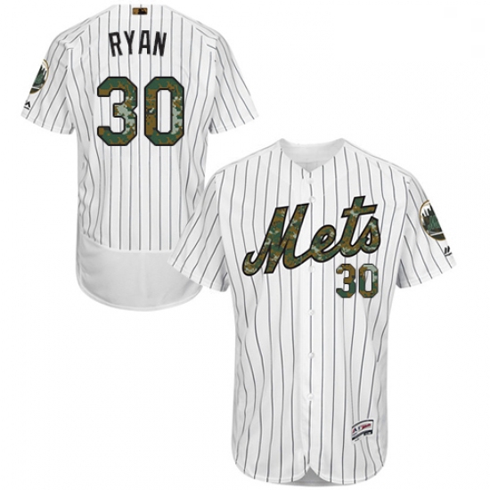 Mens Majestic New York Mets 30 Nolan Ryan Authentic White 2016 Memorial Day Fashion Flex Base MLB Je