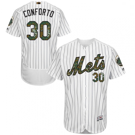 Mens Majestic New York Mets 30 Michael Conforto Authentic White 2016 Memorial Day Fashion Flex Base 